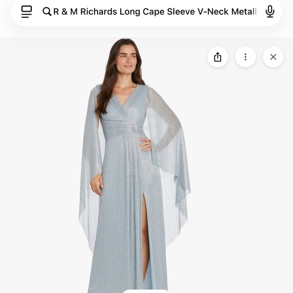 R&M Richards Dresses & Skirts - R&M Richards Silver Metallic Evening Dress with Cape